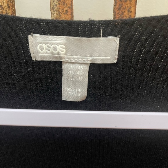 ASOS Sweater Black V‎ Neck Drop Shoulders Fitted Cuffs Witchy Grunge Sz 12 - Picture 4 of 5